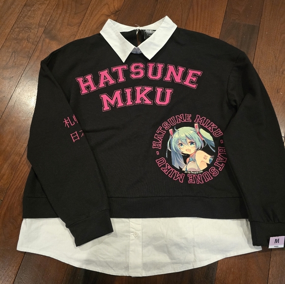Hatsune Miku Print Sweatshirt with Collar - Picture 3 of 12